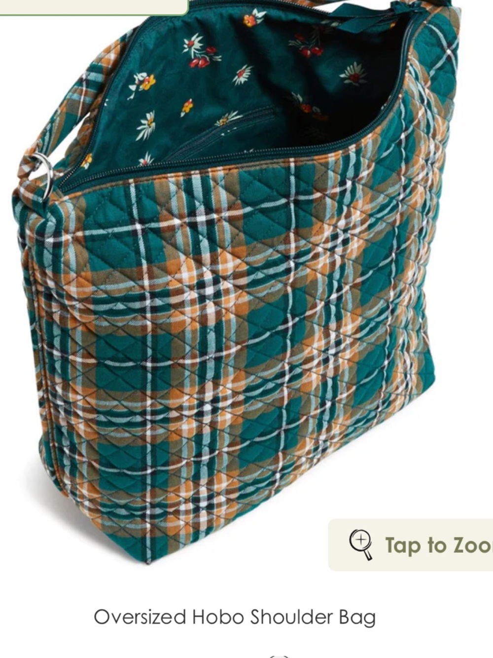 NWT Vera Bradley Oversized Hobo Shoulder Bag in Cotton in Orchard Plaid - Picture 3 of 5
